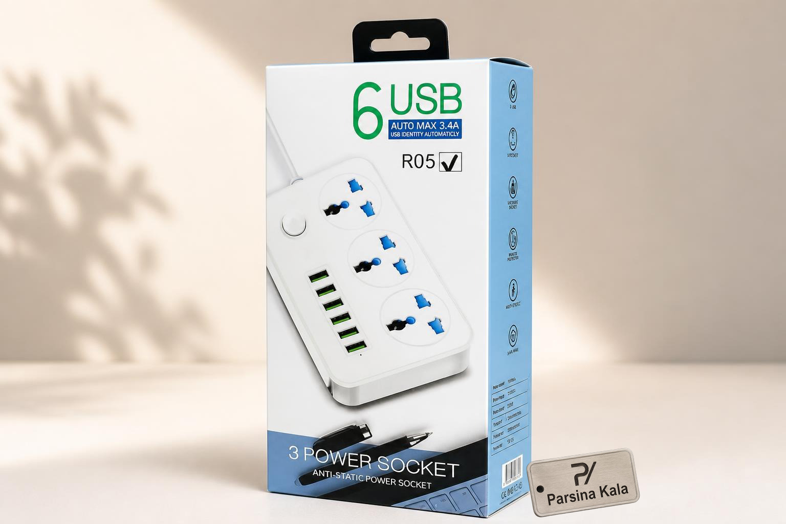 چند راهی برق مدل R05 اورجینال (دارای ۶ پورت USB) - تصویر 3